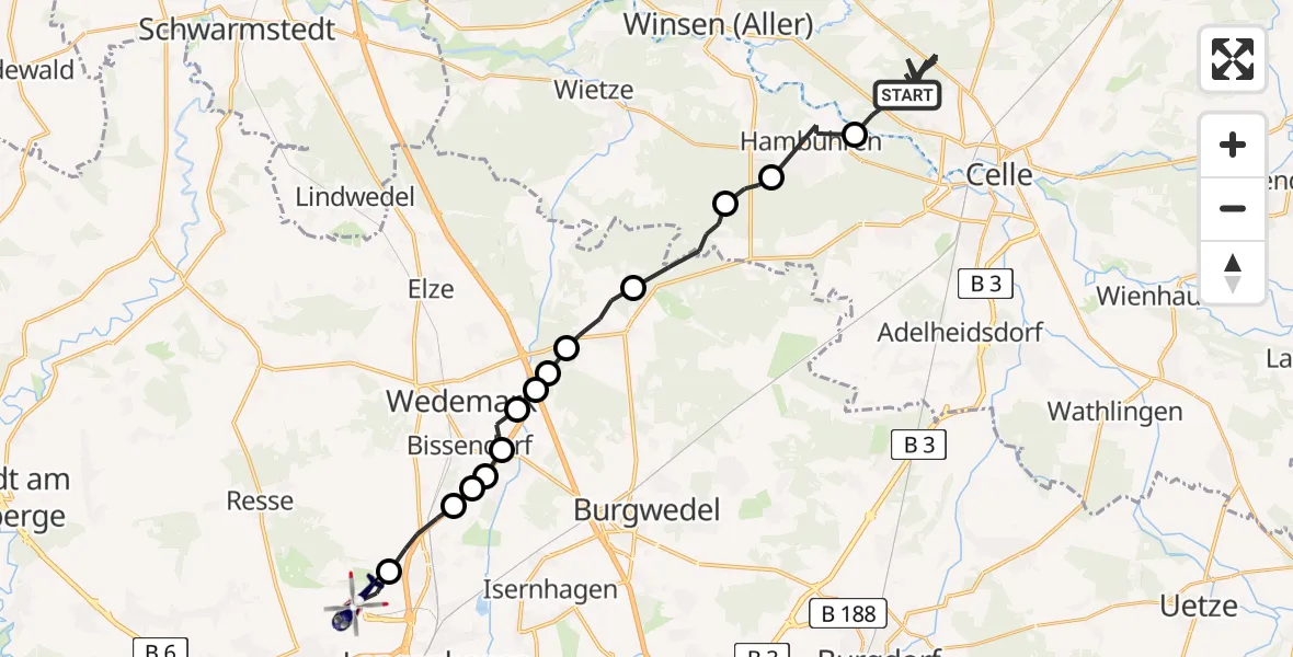 Flugroute Polizeihubschrauber Celle - Hannover Airport, 14 März 2026, 16:19