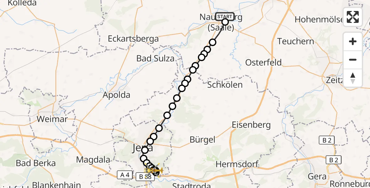 Flugroute Ambulanzhubschrauber Henne - Jena University Hospital, 14 März 2026, 16:37