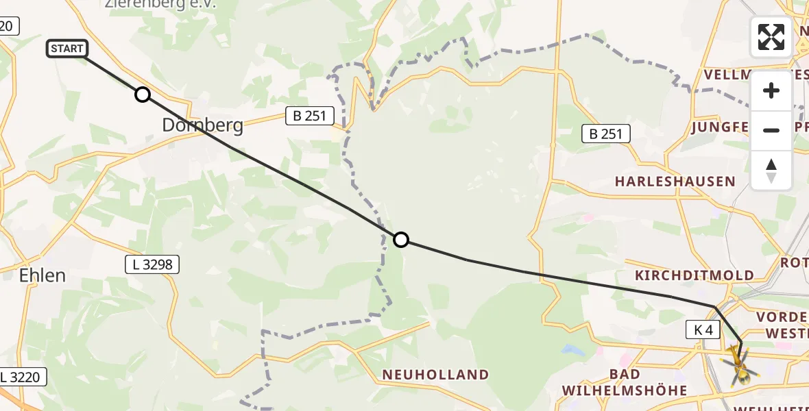Routekaart van de vlucht: Rettungshubschrauber nach Kassel, Hansteinstraße