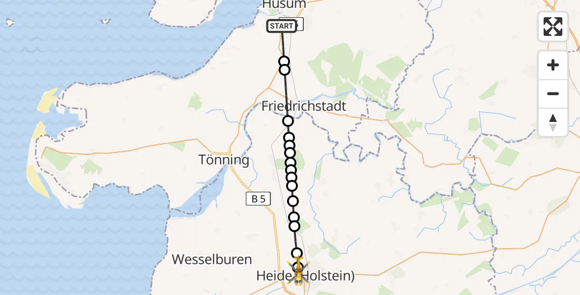 Flugroute Rettungshubschrauber Südermarsch - Heide, 14 März 2026, 17:09