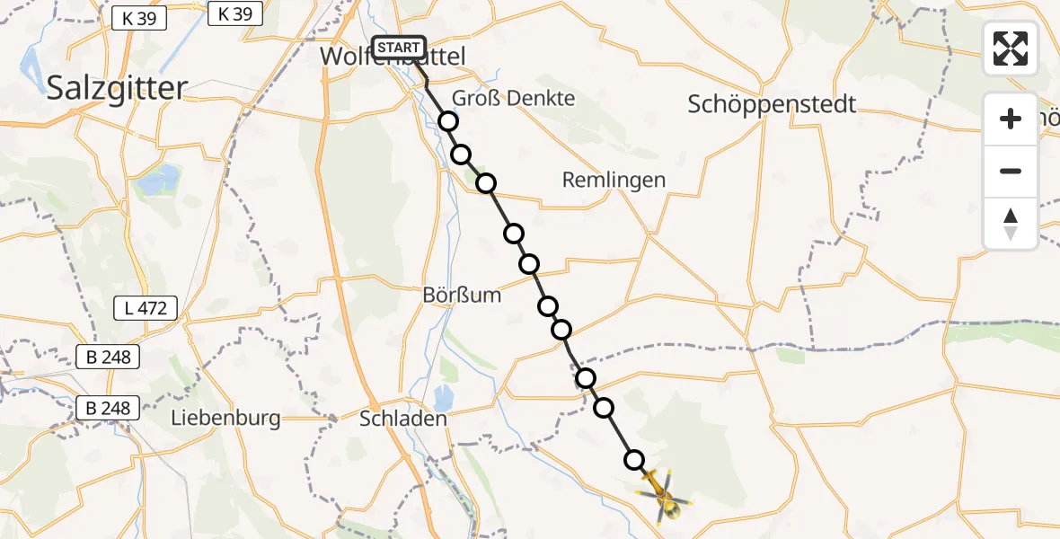 Flugroute Rettungshubschrauber Wolfenbüttel - Osterwieck, 14 März 2026, 17:09