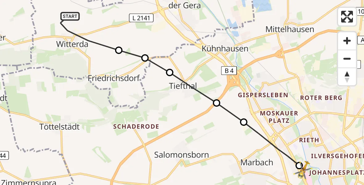 Routekaart van de vlucht: Ambulanzhubschrauber nach Helios Clinic Erfurt