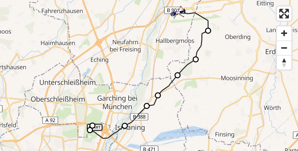 Flugroute Polizeihubschrauber Schwabing-Freimann - Munich Airport, 14 März 2026, 18:17