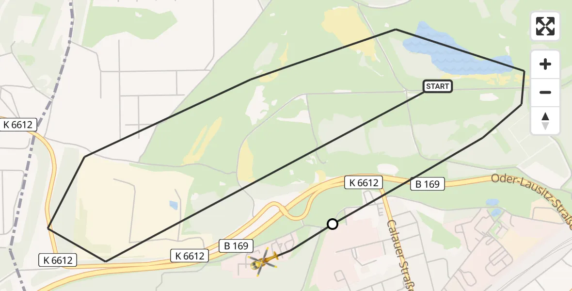 Flugroute Ambulanzhubschrauber Senftenberg - ADAC Air Rescue Station Senftenberg Heliport, 14 März 2026, 18:19