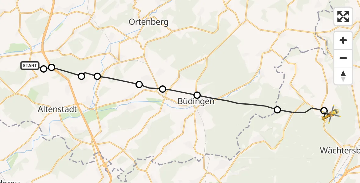 Flugroute Ambulanzhubschrauber Staden - Wittgenborn, 14 März 2026, 18:28