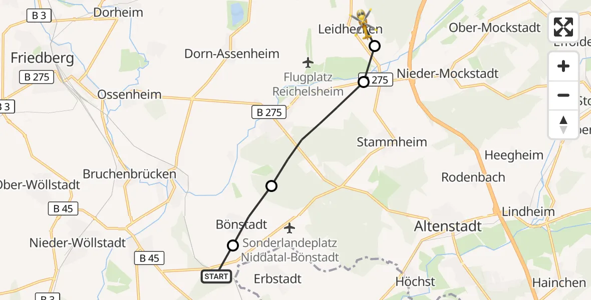 Flugroute Ambulanzhubschrauber Ilbenstadt - Leidhecken, 14 März 2026, 20:33