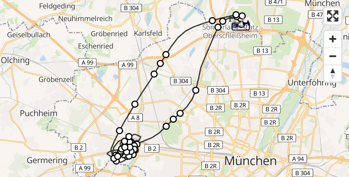 Routekaart van de vlucht: Polizeihubschrauber nach Oberschleißheim, Jägerstraße