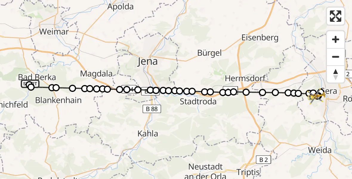 Routekaart van de vlucht: Ambulanzhubschrauber nach SRH Wald-Klinikum Gera Hospital