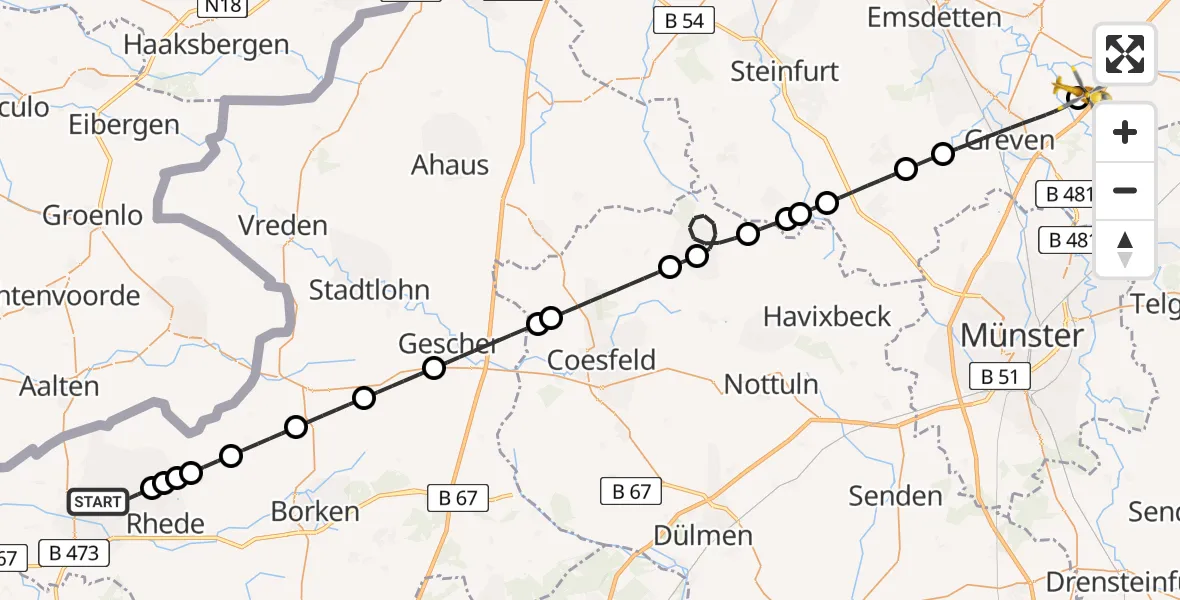Flugroute Ambulanzhubschrauber Bocholt - Christoph  Westfalen-ADAC, 14 März 2026, 22:49
