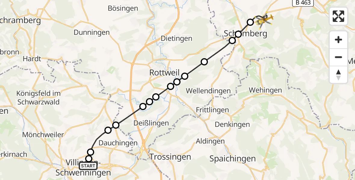 Flugroute Rettungshubschrauber DRF Air Rescue Station Villingen-Schwenningen Heliport (Christoph 11) - Dotternhausen, 15 März 2026, 01:03