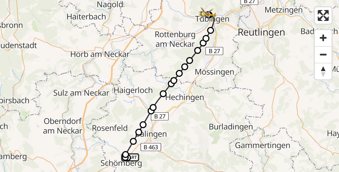 Routekaart van de vlucht: Rettungshubschrauber nach Tübingen University Hospital