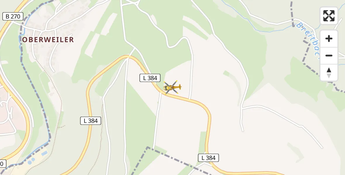 Flugroute Rettungshubschrauber Oberweiler-Tiefenbach - Oberweiler-Tiefenbach, 15 März 2026, 06:26
