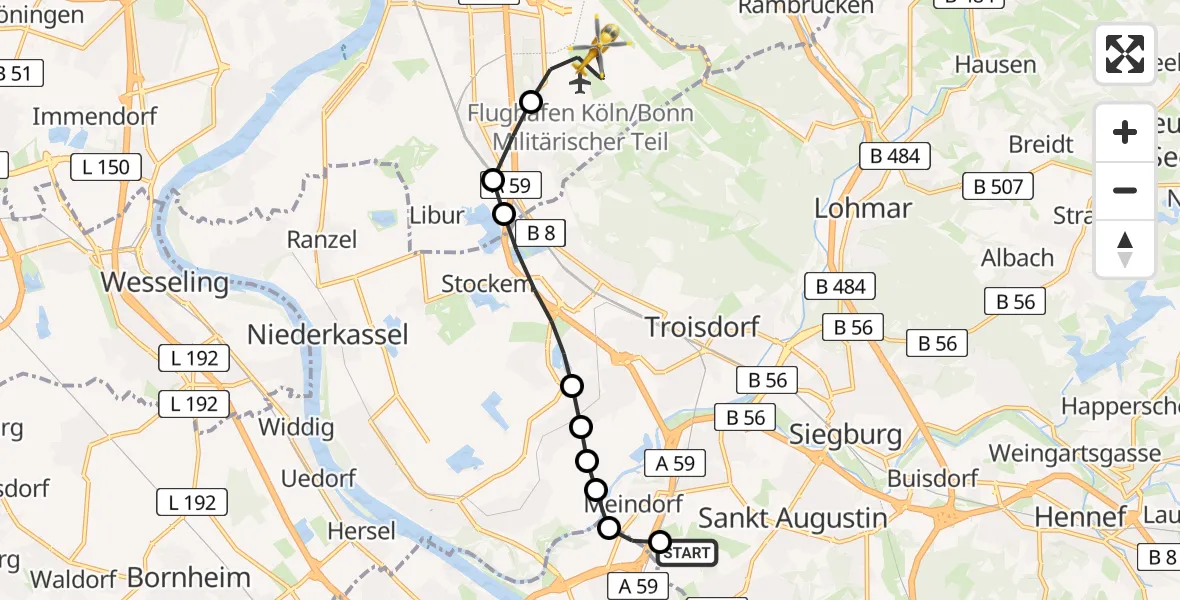 Routekaart van de vlucht: Rettungshubschrauber nach Cologne Bonn Airport