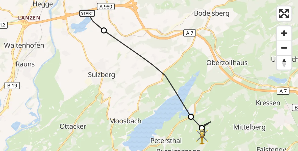 Flugroute Rettungshubschrauber Graben - Burgkranzegg, 15 März 2026, 06:43