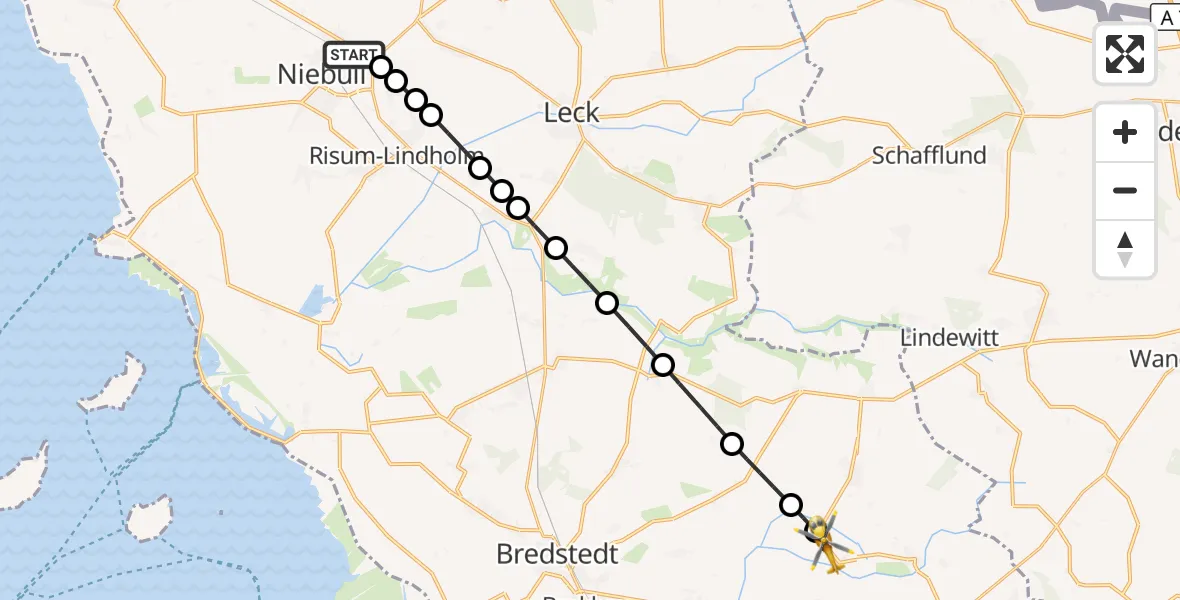 Flugroute Rettungshubschrauber Niebüll - Kolkerheide, 15 März 2026, 06:48