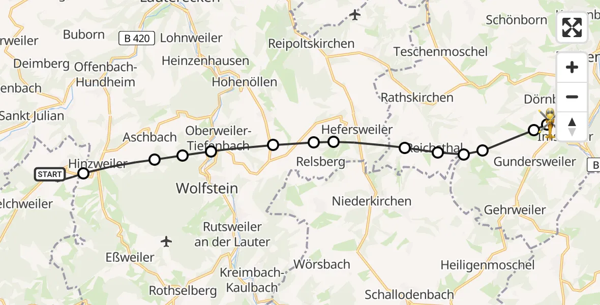 Routekaart van de vlucht: Rettungshubschrauber nach Imsweiler UL