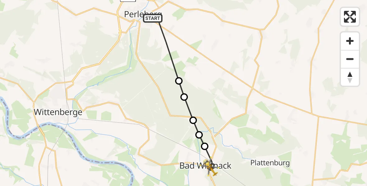 Flugroute Rettungshubschrauber Perleberg - Bad Wilsnack, 15 März 2026, 07:09