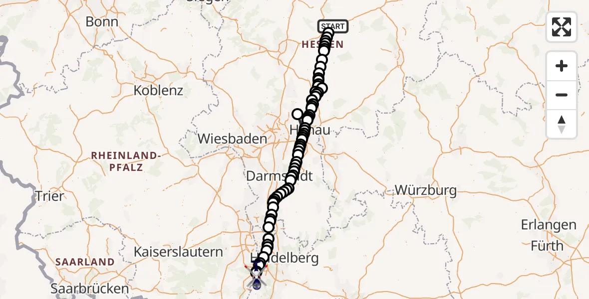 Flugroute Polizeihubschrauber Ehringshausen - Speyer, 15 März 2026, 07:10