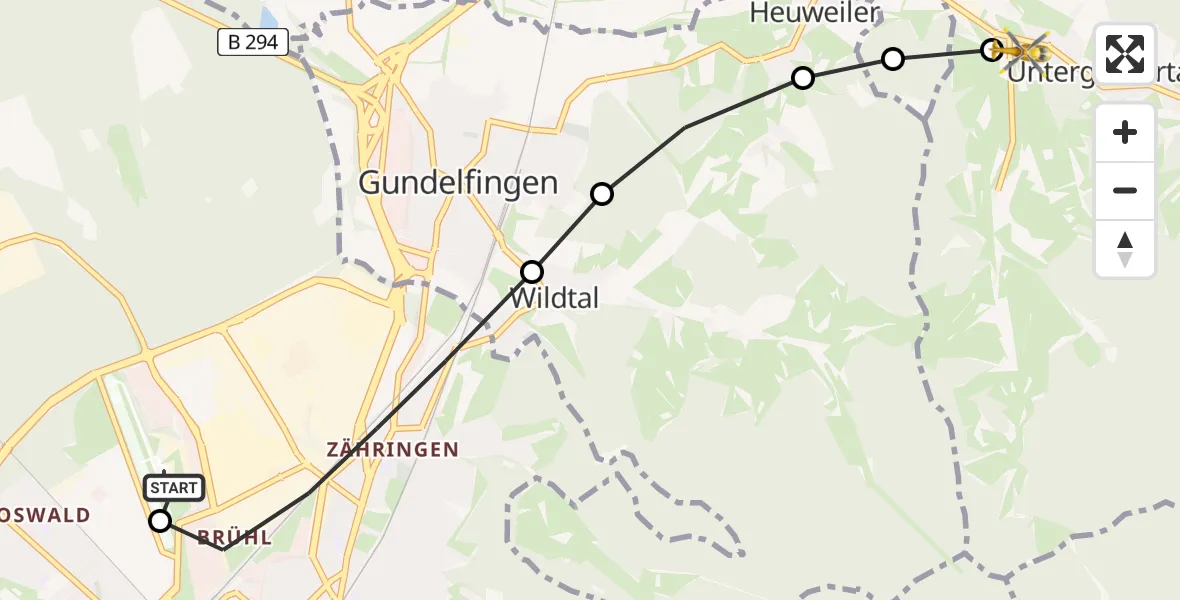 Flugroute Rettungshubschrauber Freiburg im Breisgau Airfield - Glottertal, 15 März 2026, 07:15