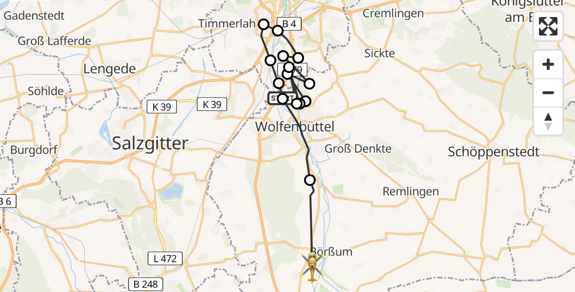 Flugroute Rettungshubschrauber Wolfenbüttel - Heiningen, 15 März 2026, 07:36