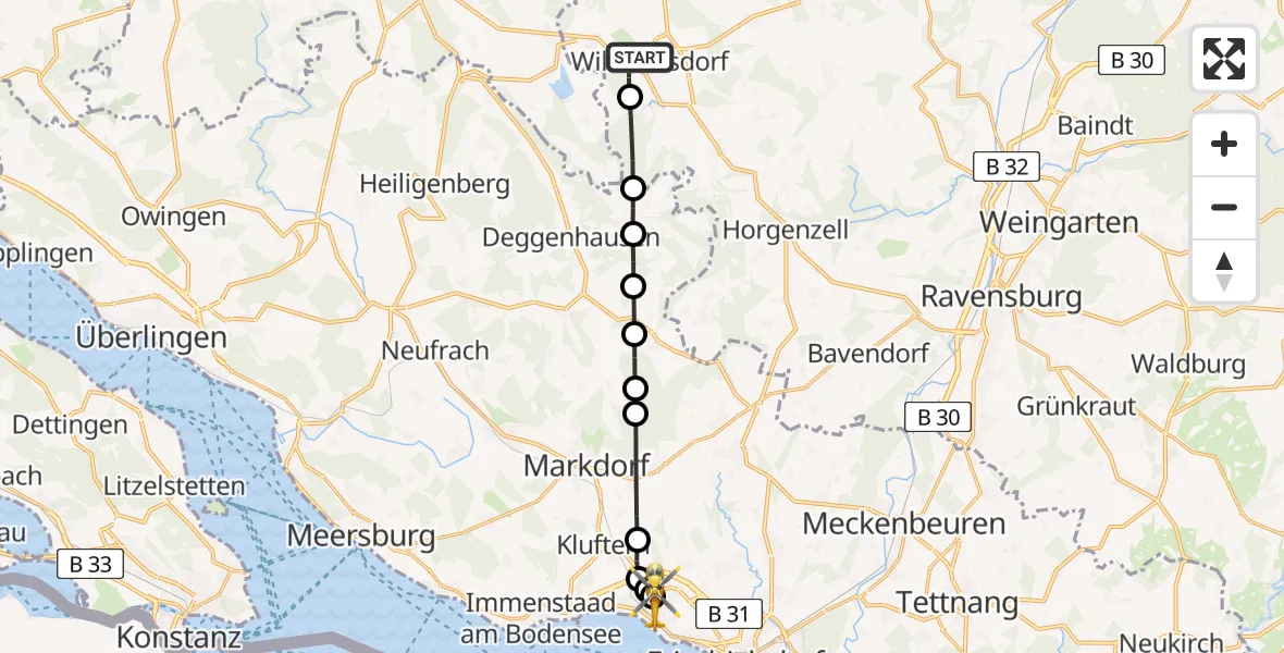 Flugroute Rettungshubschrauber Niederweiler - Friedrichshafen Hospital, 15 März 2026, 07:48