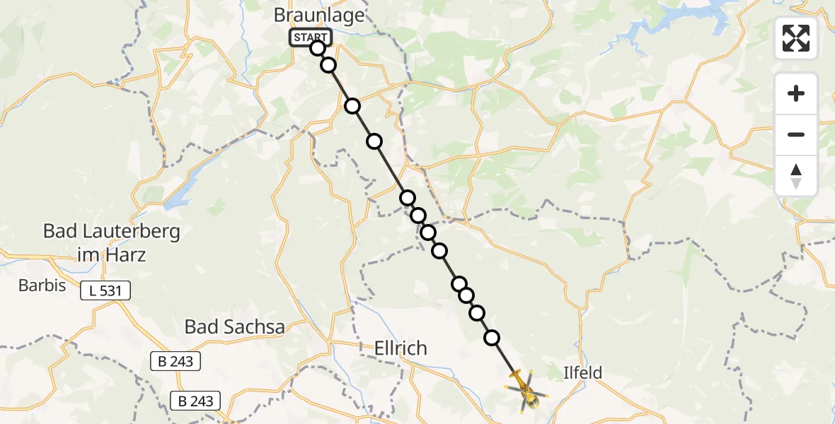 Routekaart van de vlucht: Rettungshubschrauber nach Niedersachswerfen, K 36