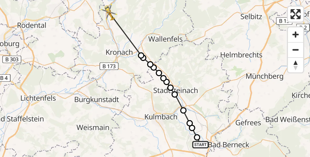 Flugroute Rettungshubschrauber Lanzendorf - Neukenroth, 15 März 2026, 07:55