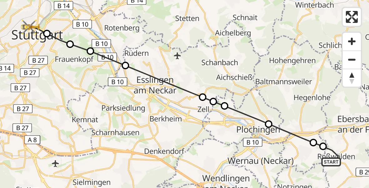 Routekaart van de vlucht: Rettungshubschrauber nach Stuttgart, Kriegsbergstraße
