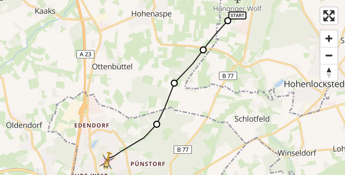 Flugroute Rettungshubschrauber Itzehoe Hungriger Wolf Airfield - Itzehoe, 15 März 2026, 08:00