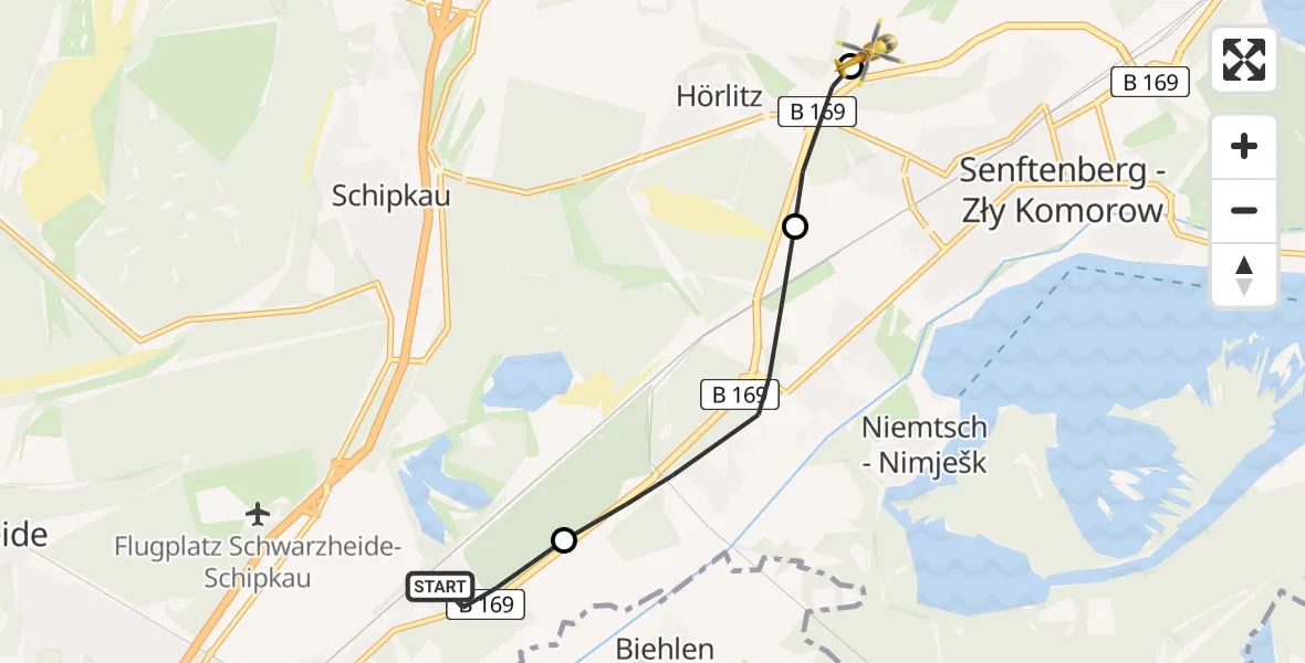 Routekaart van de vlucht: Ambulanzhubschrauber nach Senftenberg, K 6612