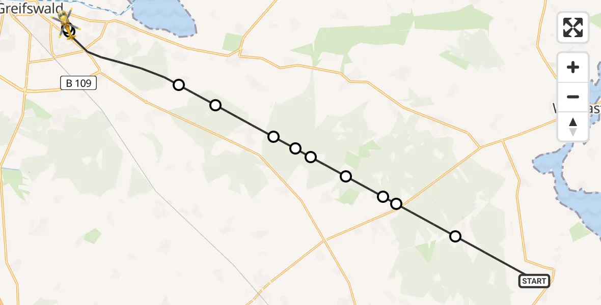 Routekaart van de vlucht: Rettungshubschrauber nach Greifswald Hospital