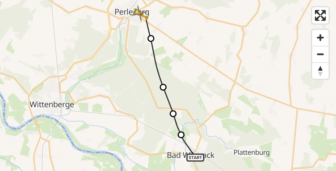 Flugroute Rettungshubschrauber Bad Wilsnack - Perleberg, 15 März 2026, 08:18