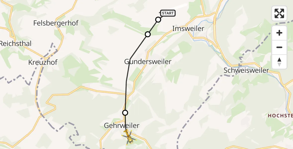 Flugroute Rettungshubschrauber Imsweiler UL - Gehrweiler, 15 März 2026, 08:22