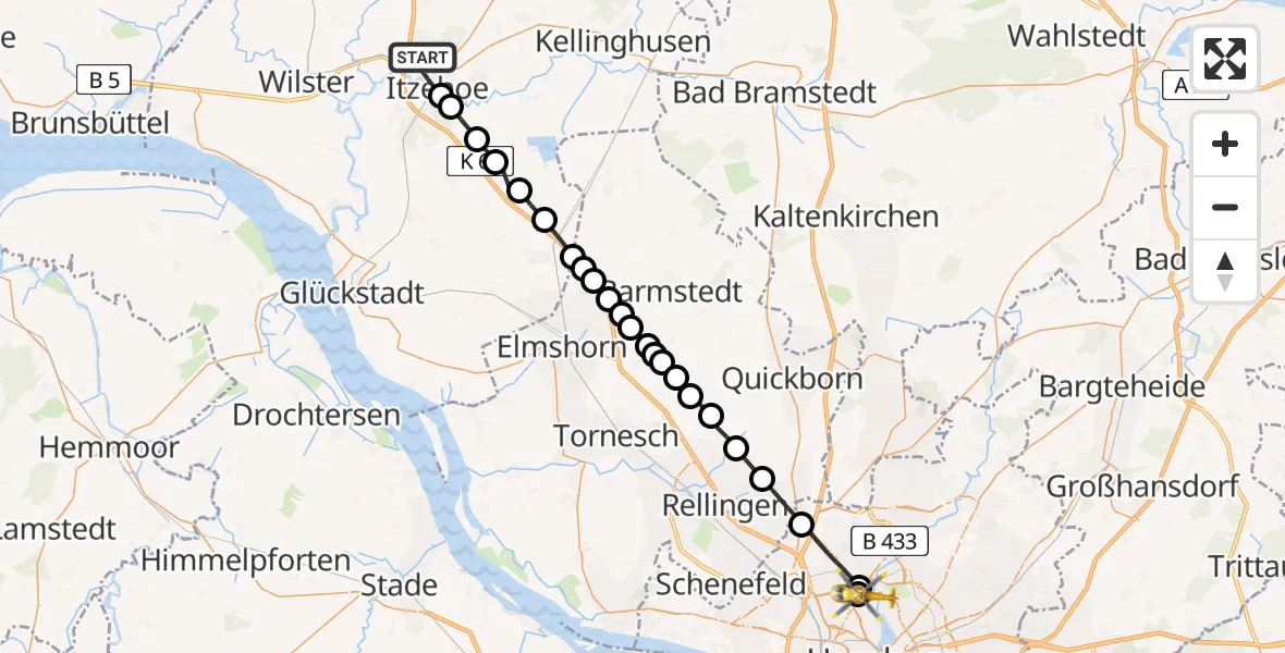 Routekaart van de vlucht: Rettungshubschrauber nach Hamburg-Nord, Julius-Reincke-Stieg