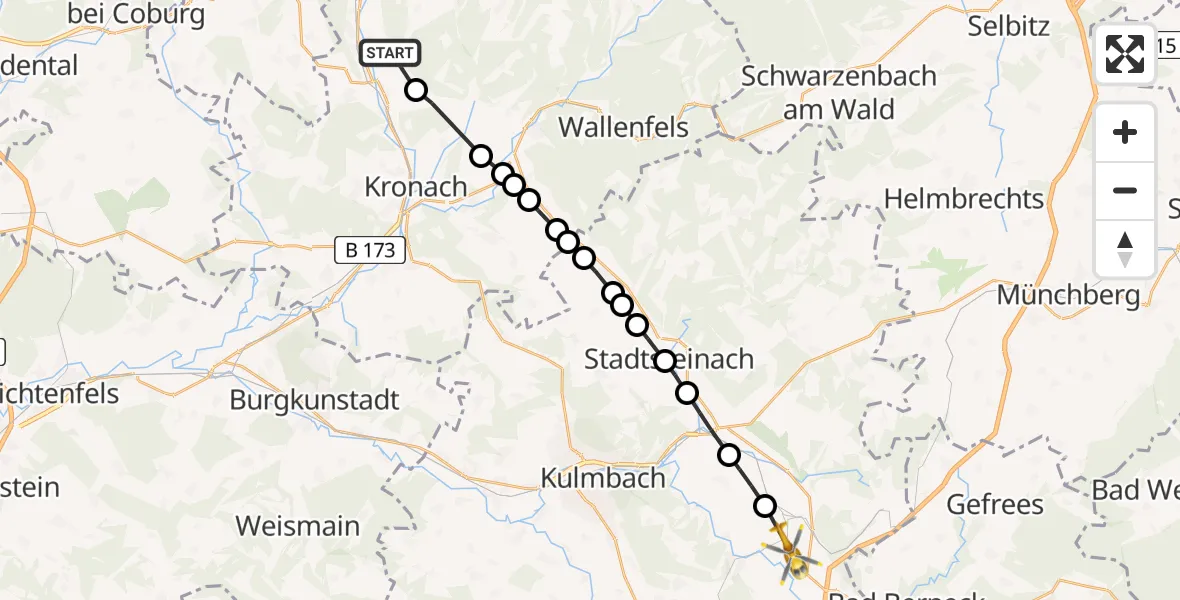 Flugroute Rettungshubschrauber Reitsch - Hegnabrunn, 15 März 2026, 08:48