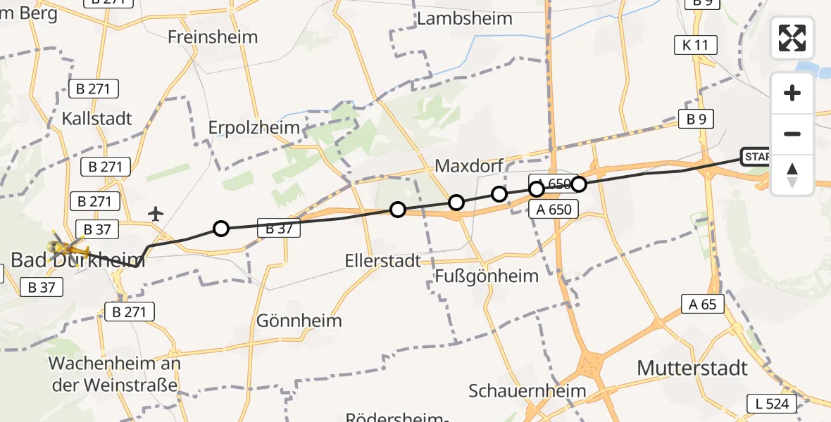 Routekaart van de vlucht: Rettungshubschrauber nach Bad Dürkheim, Weinstraße Nord