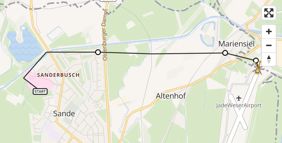 Flugroute Rettungshubschrauber Sande - Wilhelmshaven, 15 März 2026, 09:02