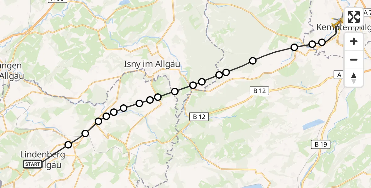 Flugroute Rettungshubschrauber Lindenberg im Allgäu - Kempten (Allgäu), 15 März 2026, 09:06
