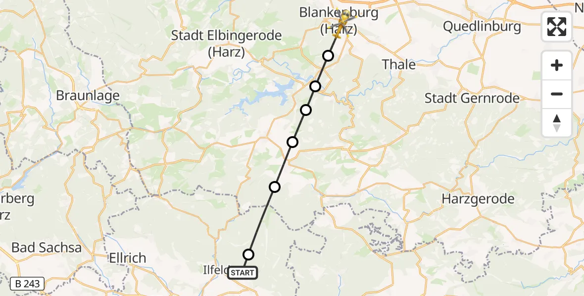 Flugroute Rettungshubschrauber Osterode - Blankenburg, 15 März 2026, 09:13