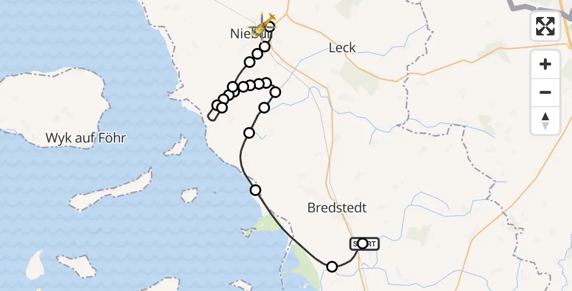 Routekaart van de vlucht: Rettungshubschrauber nach Niebüll, Gather Landstraße