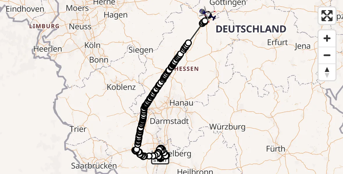 Flugroute Polizeihubschrauber Altlußheim - Fuldatal Federal Police Heliport, 15 März 2026, 09:16