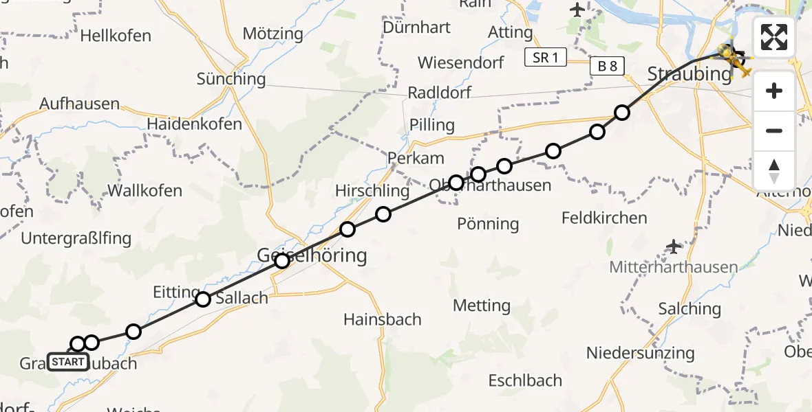 Routekaart van de vlucht: Rettungshubschrauber nach Sankt Elisabeth Hospital Straubing