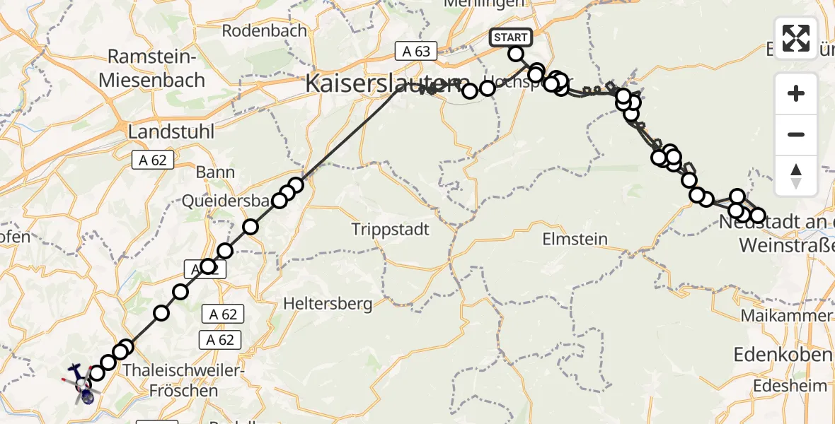 Flugroute Polizeihubschrauber Enkenbach-Alsenborn - Pirmasens-Pottschütthöhe Airfield, 15 März 2026, 09:42