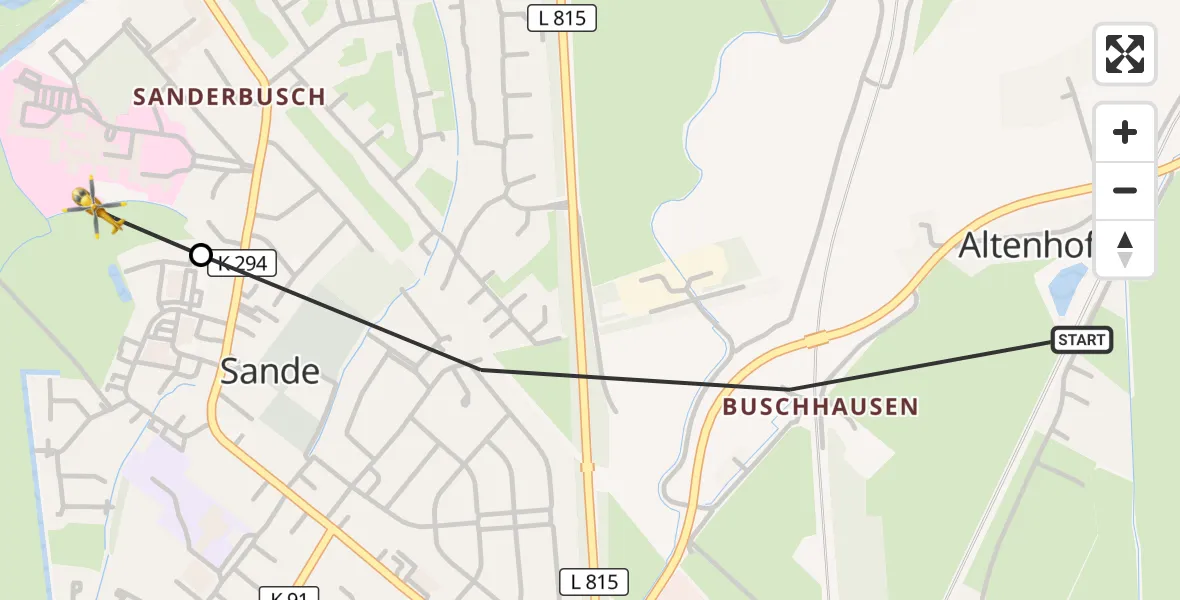 Flugroute Rettungshubschrauber Altenhof - Sande, 15 März 2026, 09:48