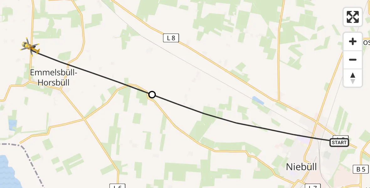 Routekaart van de vlucht: Rettungshubschrauber nach Emmelsbüll-Horsbüll, Diedersbüller Straße
