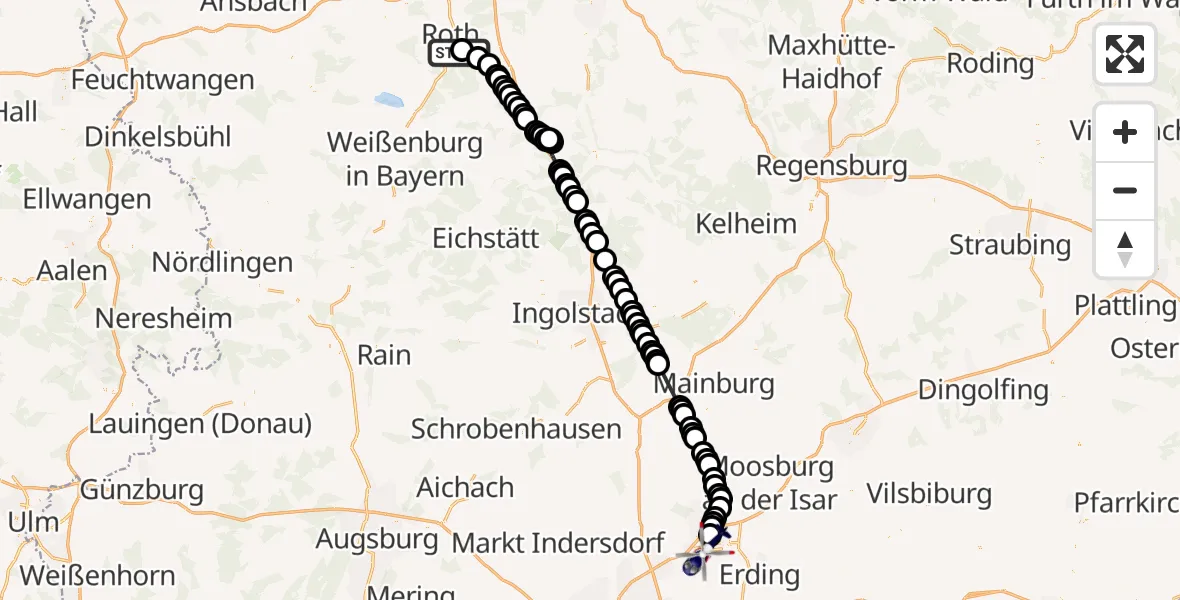 Flugroute Polizeihubschrauber Roth - Munich Airport, 15 März 2026, 09:50