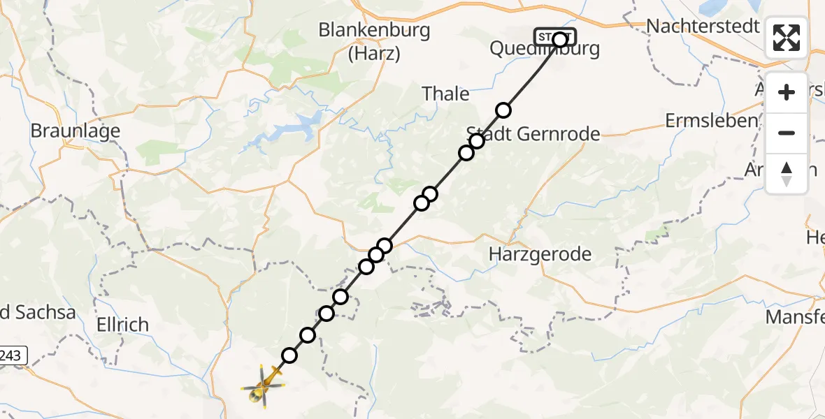 Routekaart van de vlucht: Rettungshubschrauber nach Osterode, Kupferlohr