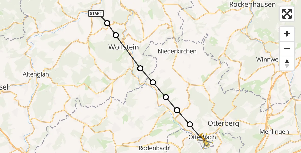 Flugroute Rettungshubschrauber Offenbach-Hundheim - Otterbach, 15 März 2026, 10:15