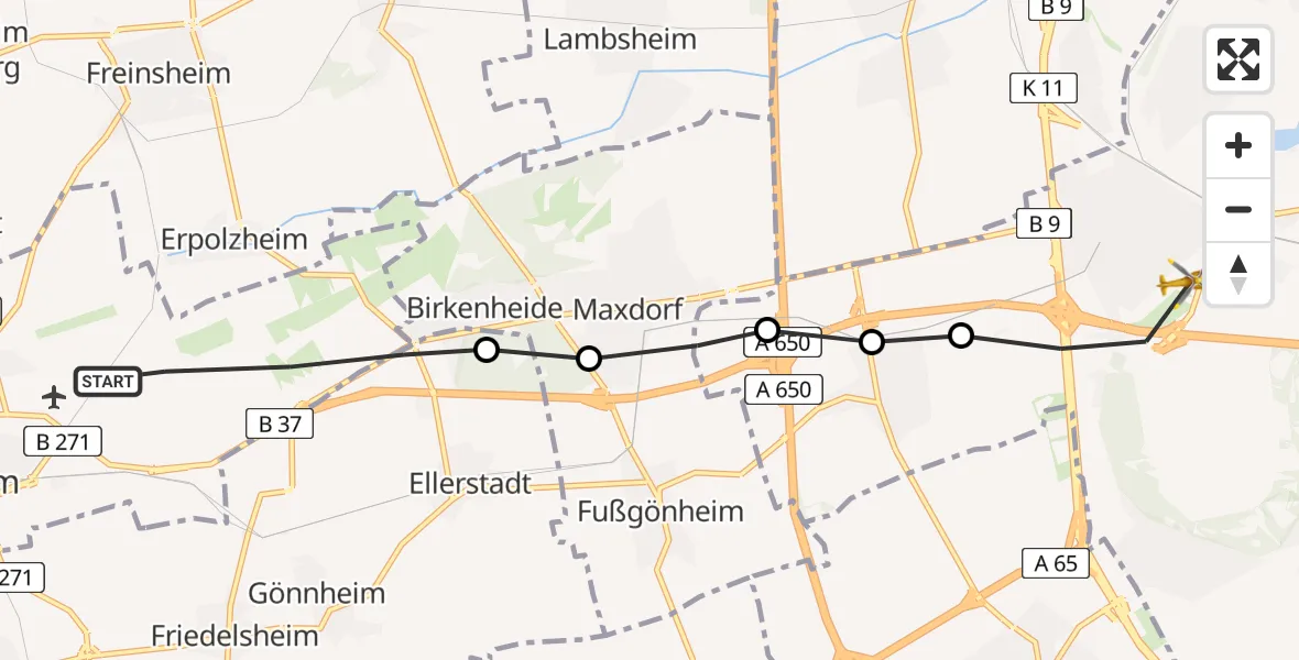 Flugroute Rettungshubschrauber Bad Dürkheim - Ludwigshafen am Rhein, 15 März 2026, 10:18