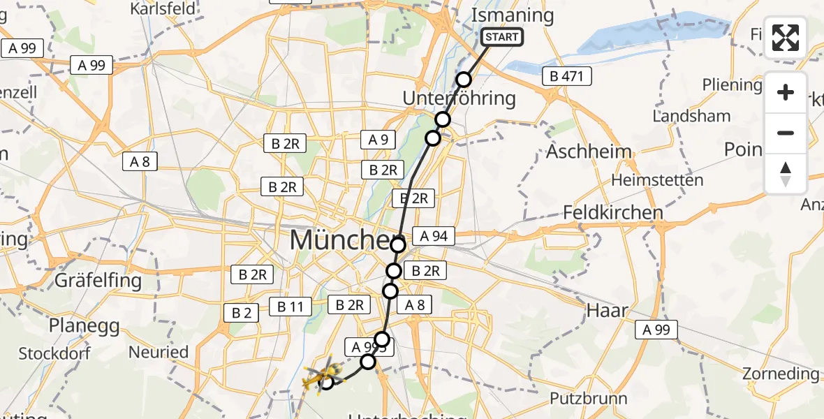 Routekaart van de vlucht: Rettungshubschrauber nach ADAC Air Rescue Center Heliport (Christoph 1)